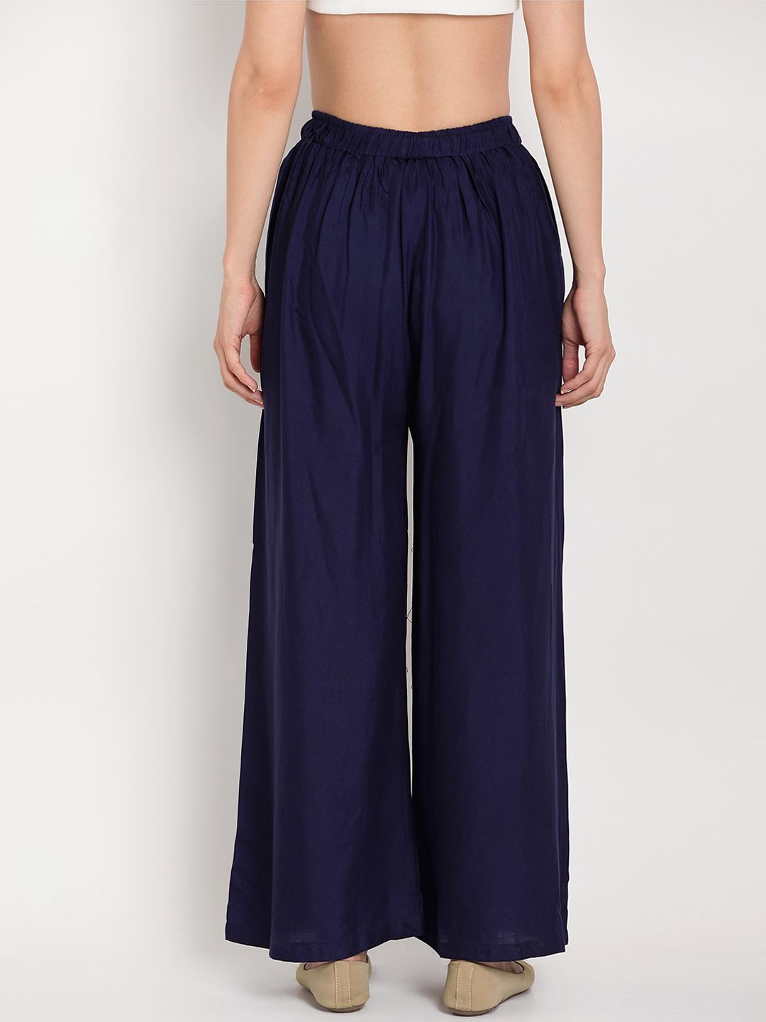 TAG 7 Women Navy Blue Solid Flared Palazzos