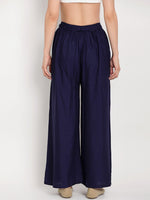 Thumbnail for TAG 7 Women Navy Blue Solid Flared Palazzos