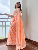 Thumbnail for Anouk Floral Embellished Sequinned Pure Georgette Saree - Distacart