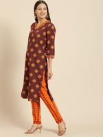 Thumbnail for All About You Women Maroon Ethnic Motifs Printed Kurta with Printed Trousers - Distacart