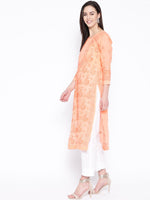 Thumbnail for ADA Women Peach-Coloured & White Chikankari Embroidered Sustainable Handloom Kurta with Trousers - Distacart