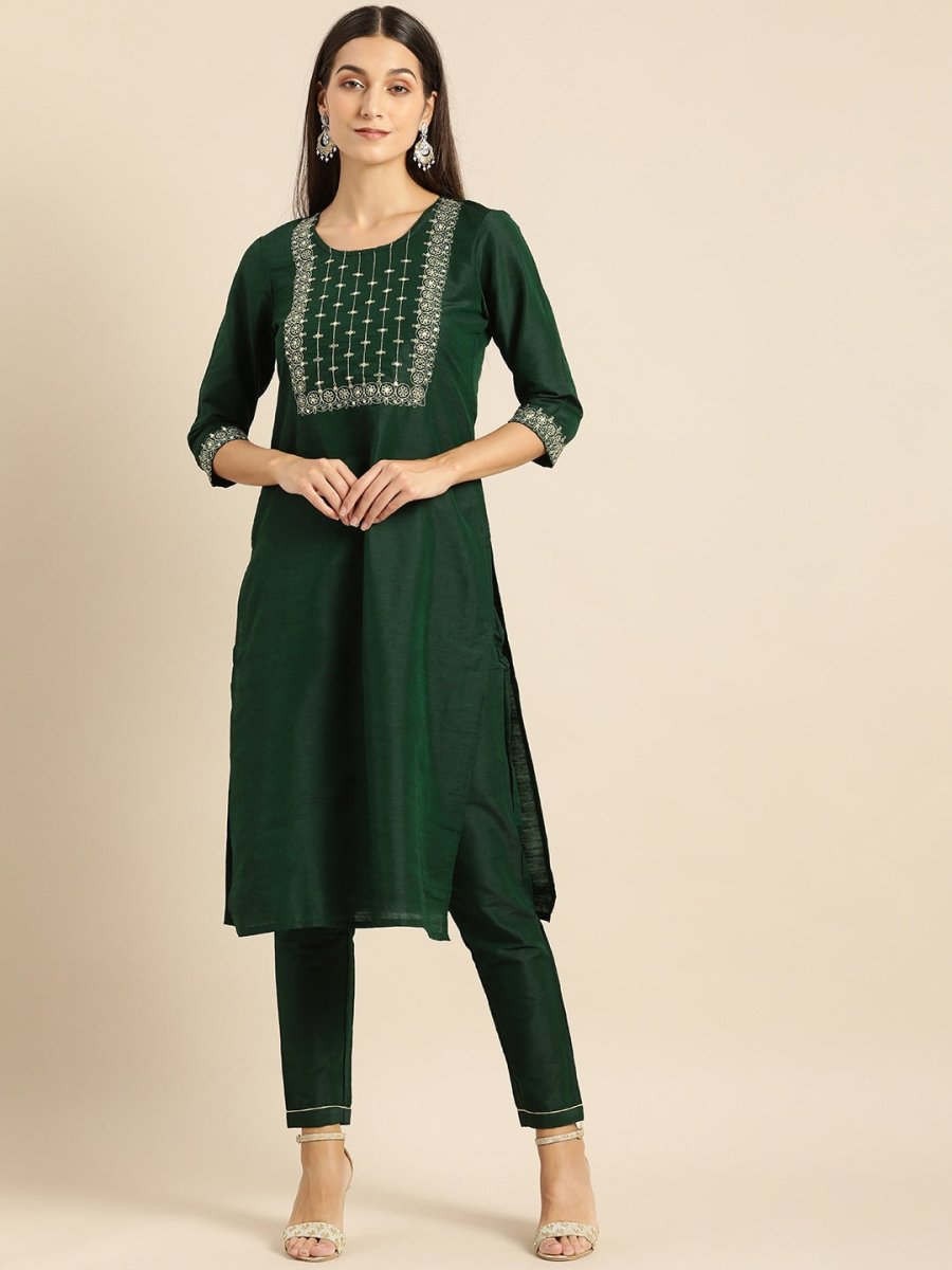 All About You Women Green Kurta with Trousers - Distacart