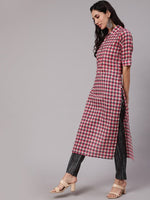 Thumbnail for Aks Women Checked Shirt Collar Pure Cotton Kurta With Trousers - Distacart