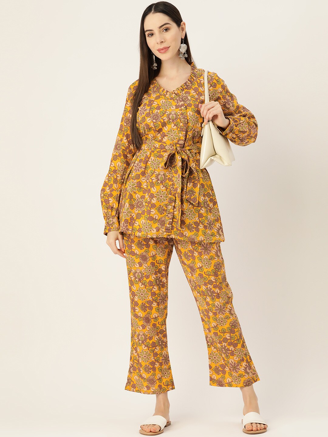 InWeave Mustard Kalamkari Print Co Ord Set With Belt