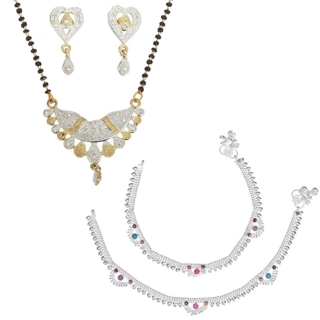 AanyaCentric Gold-plated Mangalsutra Pendant Earring Set & Silver Plated Anklet - Distacart