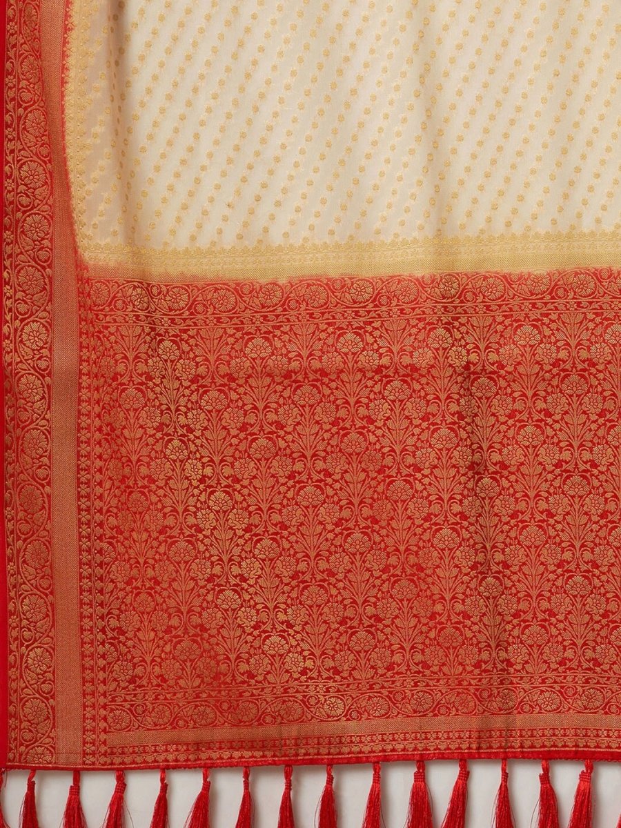 Anouk Off White & Red Woven Design Zari Pure Georgette Kanjeevaram Saree - Distacart