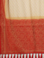 Thumbnail for Anouk Off White & Red Woven Design Zari Pure Georgette Kanjeevaram Saree - Distacart