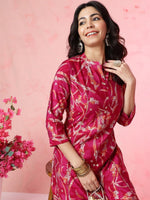 Thumbnail for Anouk Fuchsia Abstract Printed Panelled Chanderi Silk Kurta with Trousers