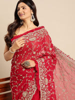 Thumbnail for kasee Floral Zari Pure Georgette Saree - Distacart