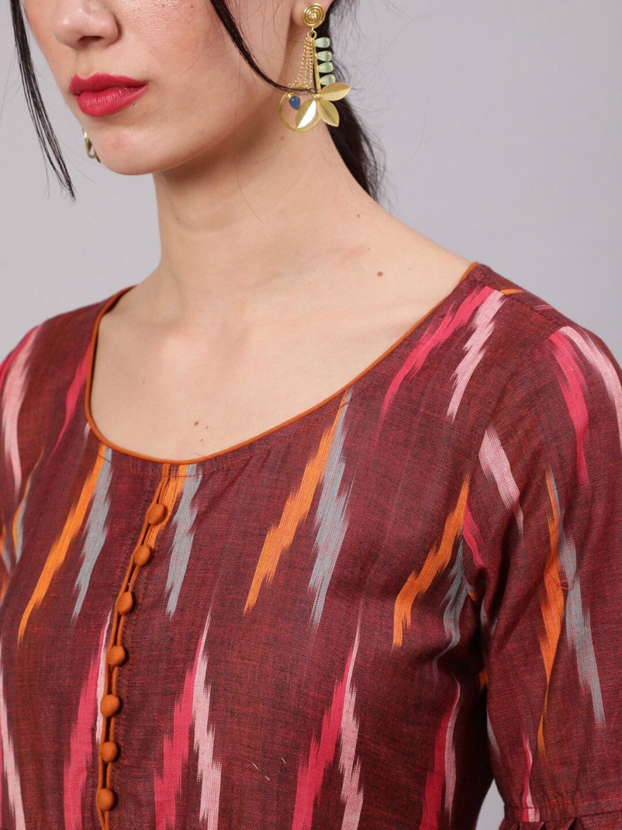 Aks Ikat Printed Pleated Pure Cotton Anarkali Kurta - Distacart