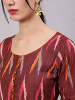 Thumbnail for Aks Ikat Printed Pleated Pure Cotton Anarkali Kurta - Distacart