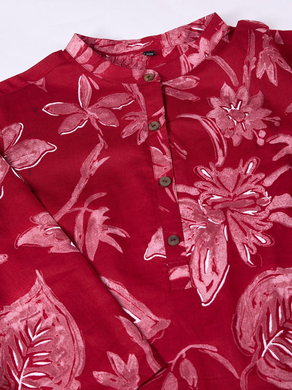 Ode by House of Pataudi Floral Printed Regular Pure Cotton Kurta with Trousers & Dupatta - Distacart