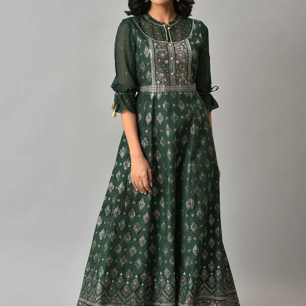 AURELIA Green Ethnic Motifs Ethnic Maxi Maxi Dress - Distacart