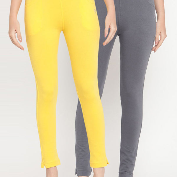 TAG 7 Women Yellow & Grey Ankle-Length Leggings Set of 2 - Distacart