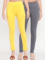 Thumbnail for TAG 7 Women Yellow & Grey Ankle-Length Leggings Set of 2 - Distacart