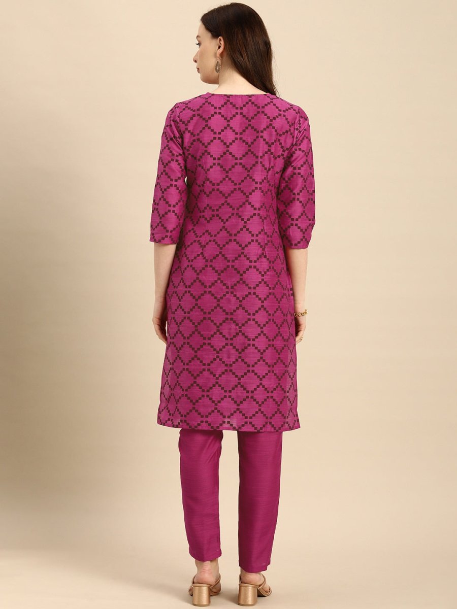 All About You Women Purple & Maroon Printed Kurta with Trousers - Distacart