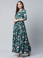 Thumbnail for Ahalyaa Women Dark Green Crepe Digital Print Dress - Distacart
