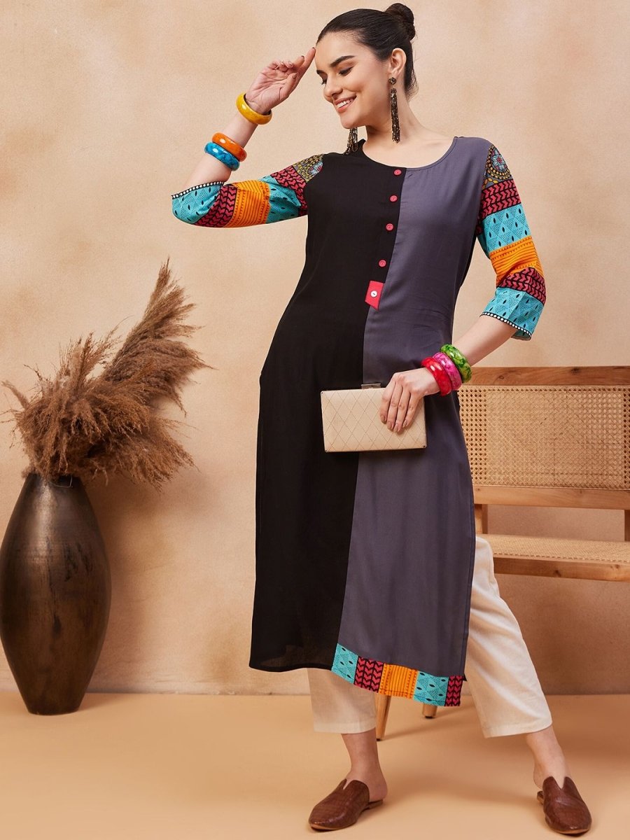 Anouk Ethnic Motifs Printed Round Neck Straight Kurta