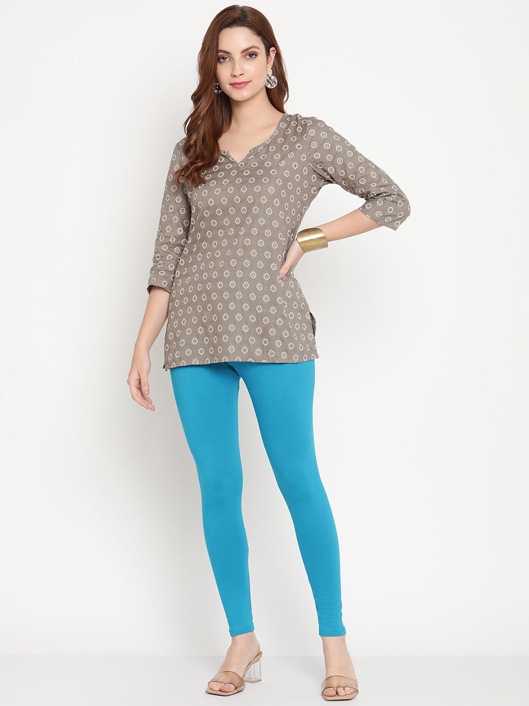 TAG 7 Women Pack Of 2 Pink and Blue Solid Comfort-Fit Ankle-Length Leggings - Distacart