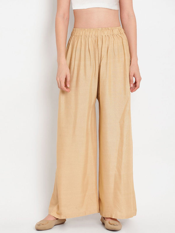 TAG 7 Women Pack Of 2 Black & Beige Solid Flared Palazzos