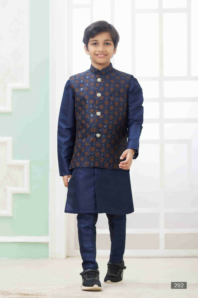Raivat Ethnic Art Silk Embroidery Work 3 Pics Jacket Set In Navy Blue Colour - Distacart