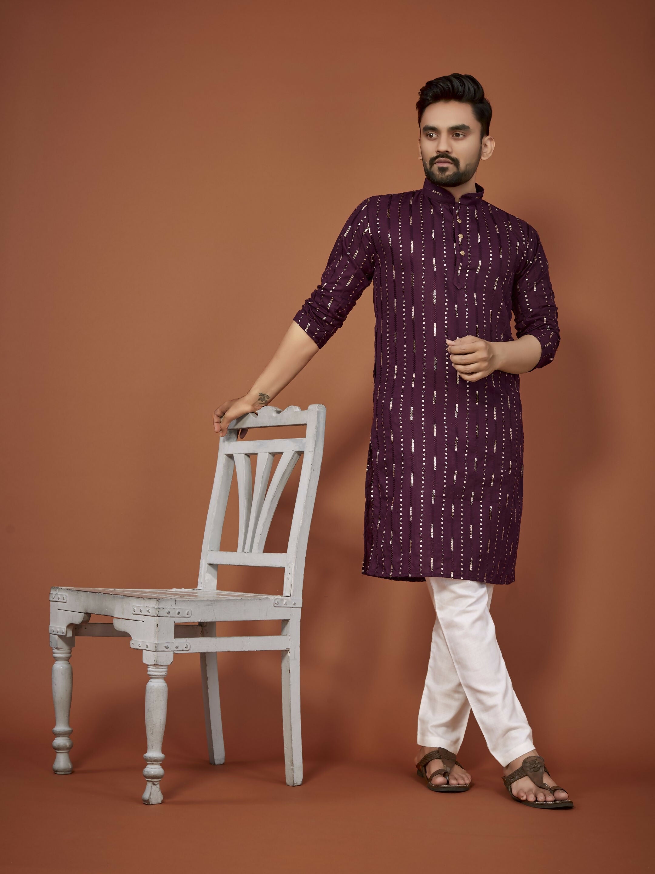 Anaita Purple Embroidered Cotton Straight Kurta - Distacart