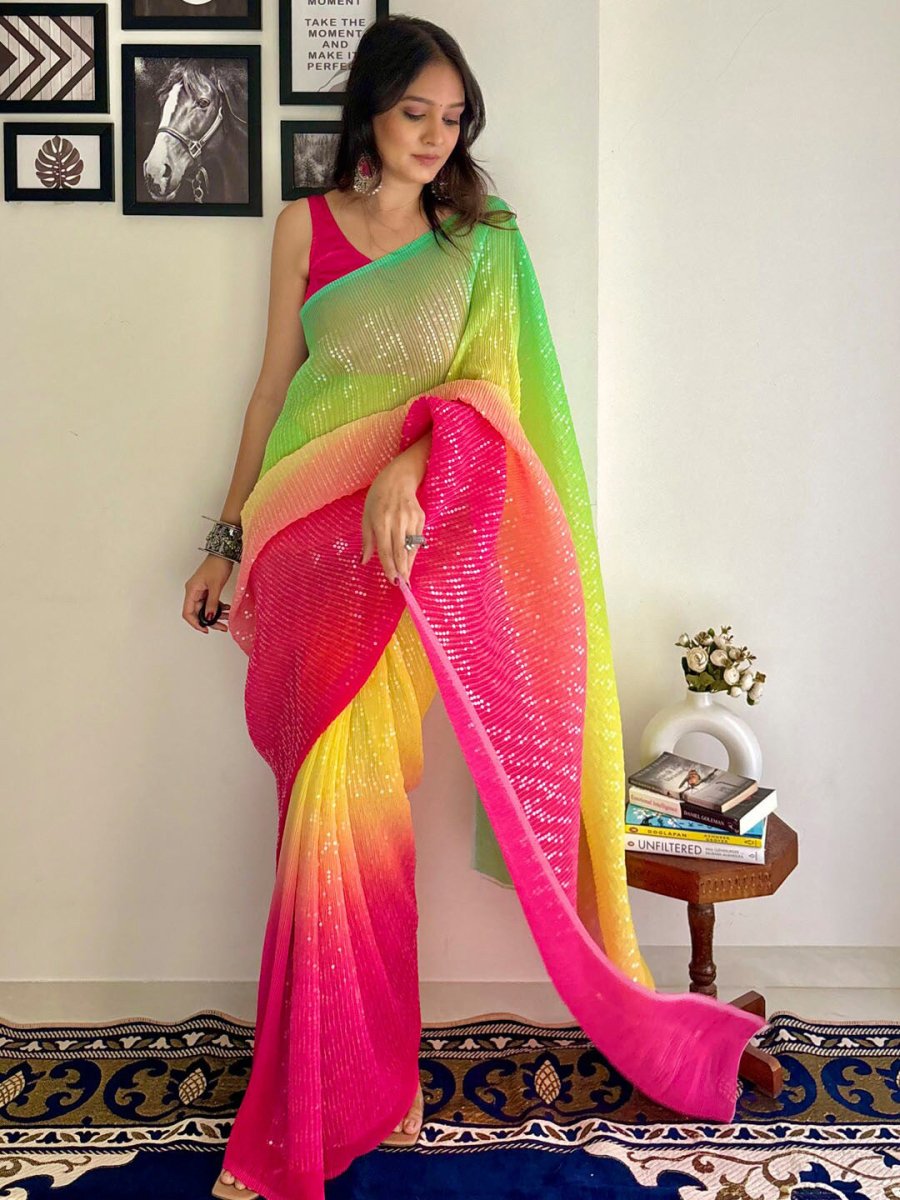 Anouk Embellished Sequinned Pure Georgette Designer Saree - Distacart