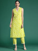 Thumbnail for Indo Era Floral Printed Pure Cotton Kurta with Trousers