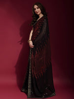 Thumbnail for Anouk Black & Red Embellished Sequinned Pure Georgette Saree - Distacart