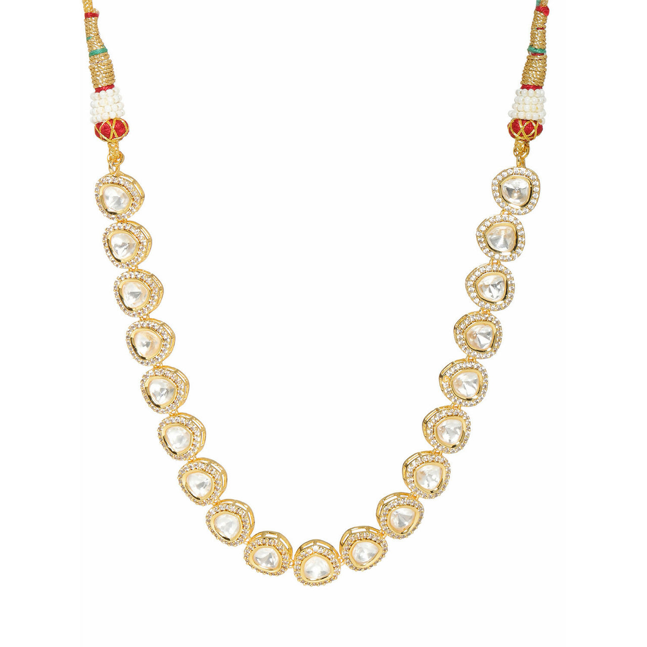 Kundan and Daimond Neckpiece in Brass (Gold) - Ruby Raang - Distacart