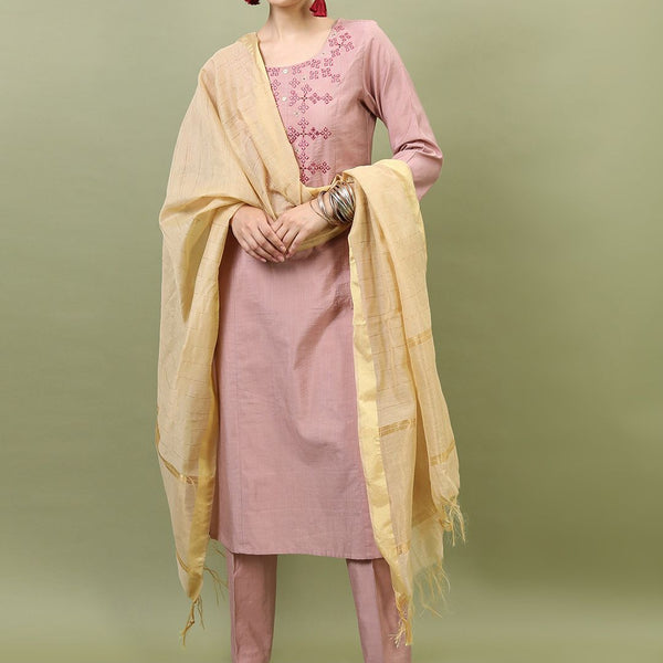 Vishudh Women Pink Kurta with Trousers & With Dupatta - Distacart