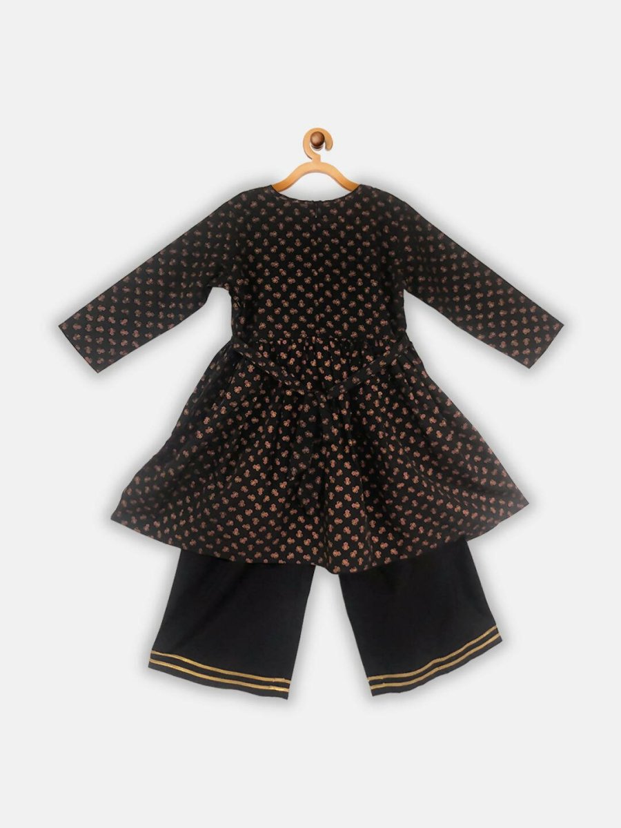 Ahalyaa Black Color Crepe Printed kids Kurta Palazzo Set For Girls - Distacart