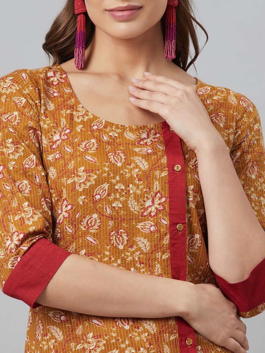 Aks Floral Printed Round Neck A-Line Kurta - Distacart