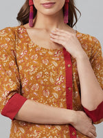Thumbnail for Aks Floral Printed Round Neck A-Line Kurta - Distacart