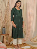 Thumbnail for Ode by House of Pataudi Floral Embroidered Tie-Up Neck Straight Kurta - Distacart