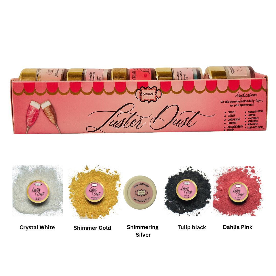 edible luster dust pack of 5 black white silver pink gold 25 gm