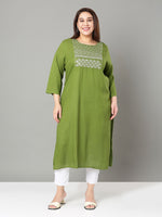 Thumbnail for Sztori Plus Size Floral Yoke Design Thread Work Straight Kurta