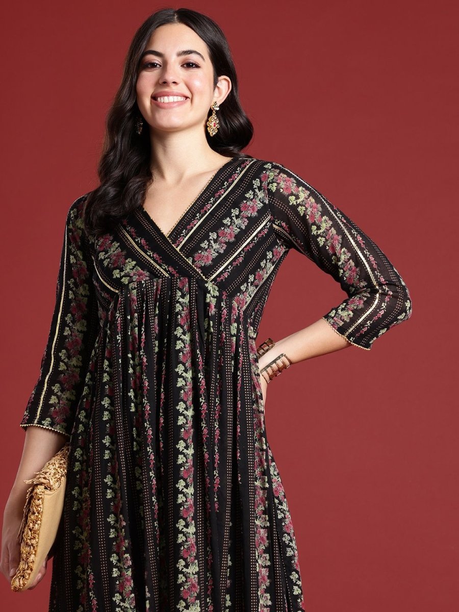Anouk Women Floral Printed Gotta Patti A-Line Kurta - Distacart