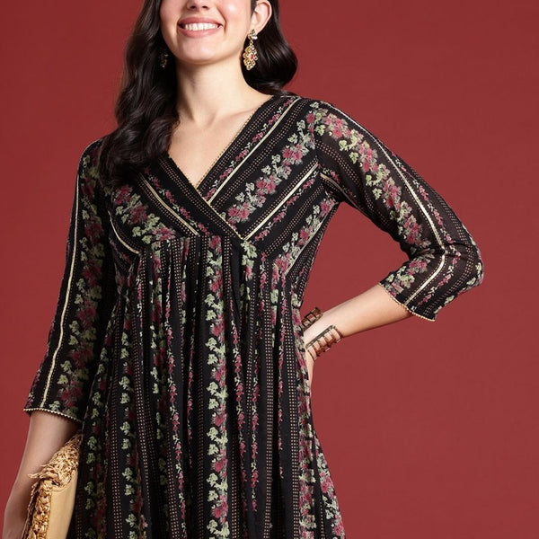 Anouk Women Floral Printed Gotta Patti A-Line Kurta - Distacart