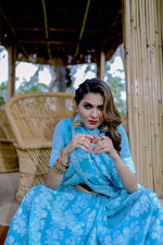 Thumbnail for Partywear Designer Sky Blue Jamdani contton Fancy Saree - Starwalk - Distacart