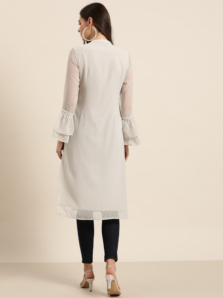 All About You Women Grey Bell Sleeves Yoke Design Thread Work Dobby Kurta - Distacart