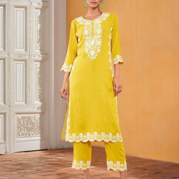 Soch Floral Embroidered Regular Thread Work Kurta with Trousers - Distacart