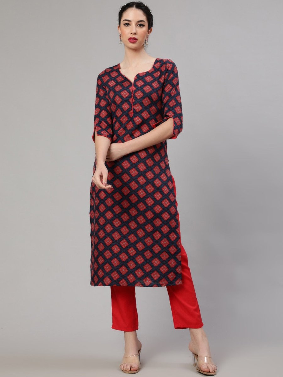 Aks Geometric Printed Regular Kurta With Trousers - Distacart