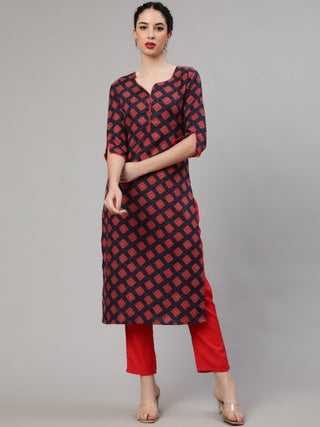 Aks Geometric Printed Regular Kurta With Trousers - Distacart
