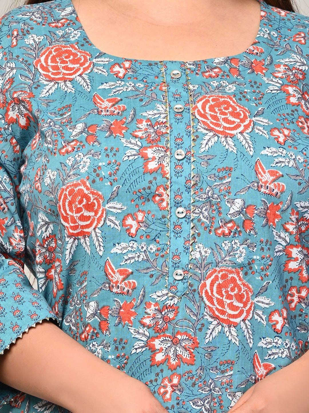 Swasti Women Green Floral Printed Thread Work Floral Kurta - Distacart