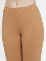 Thumbnail for TAG 7 Women Beige Solid Ankle-Length Leggings - Distacart