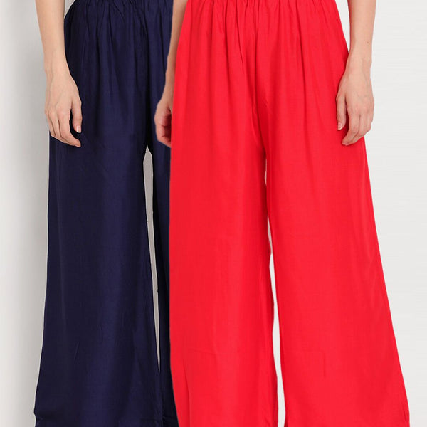 TAG 7 Women Red & Navy Blue Set of 2 Flared Ethnic Palazzos - Distacart