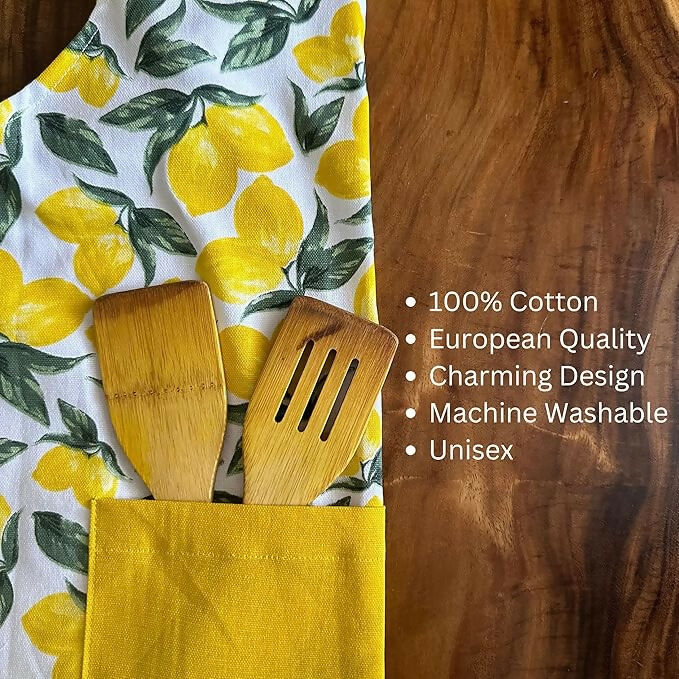 Oak & Lily 100% Cotton Kitchen Apron-Lemon Yellow - Dista