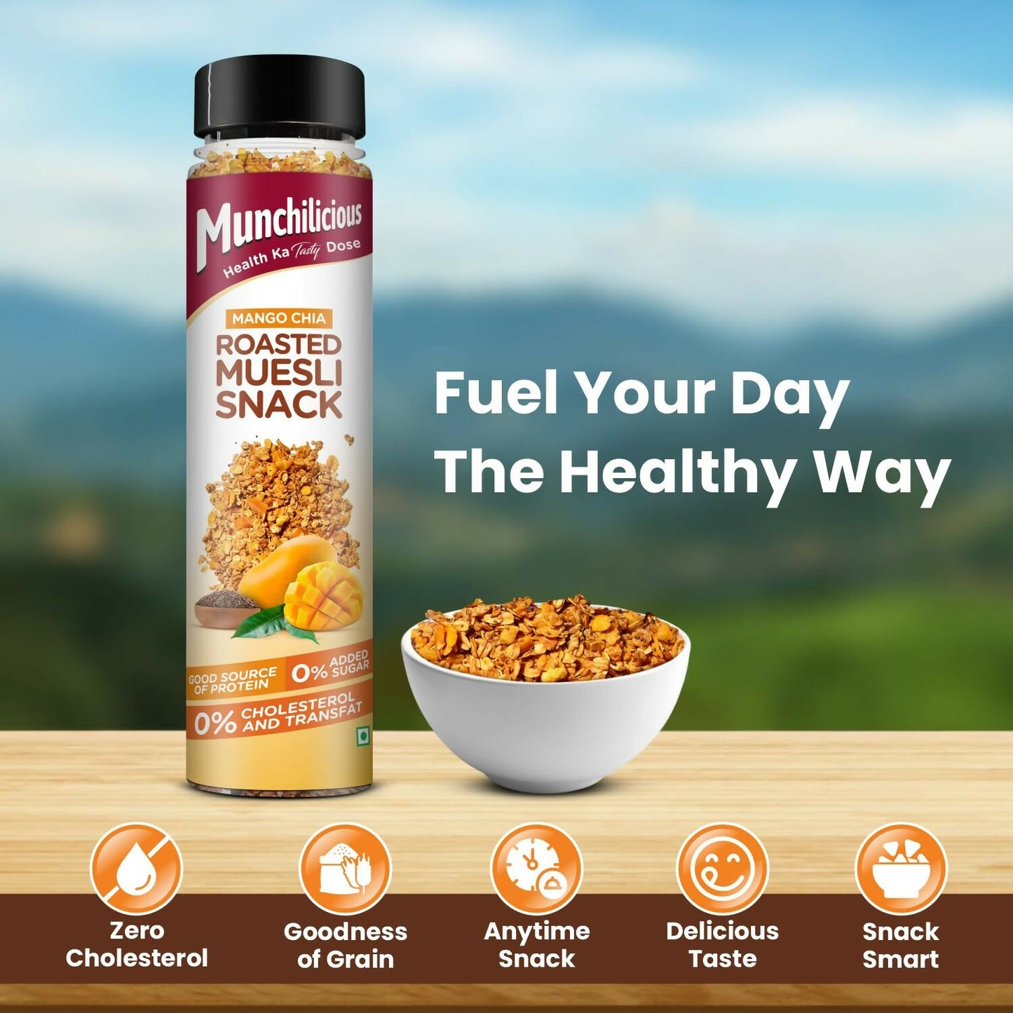 Munchilicious Muesli – Mango Chia Rolled Oats, Dried Mango, Chia Seeds & Jowar Flakes - Distacart