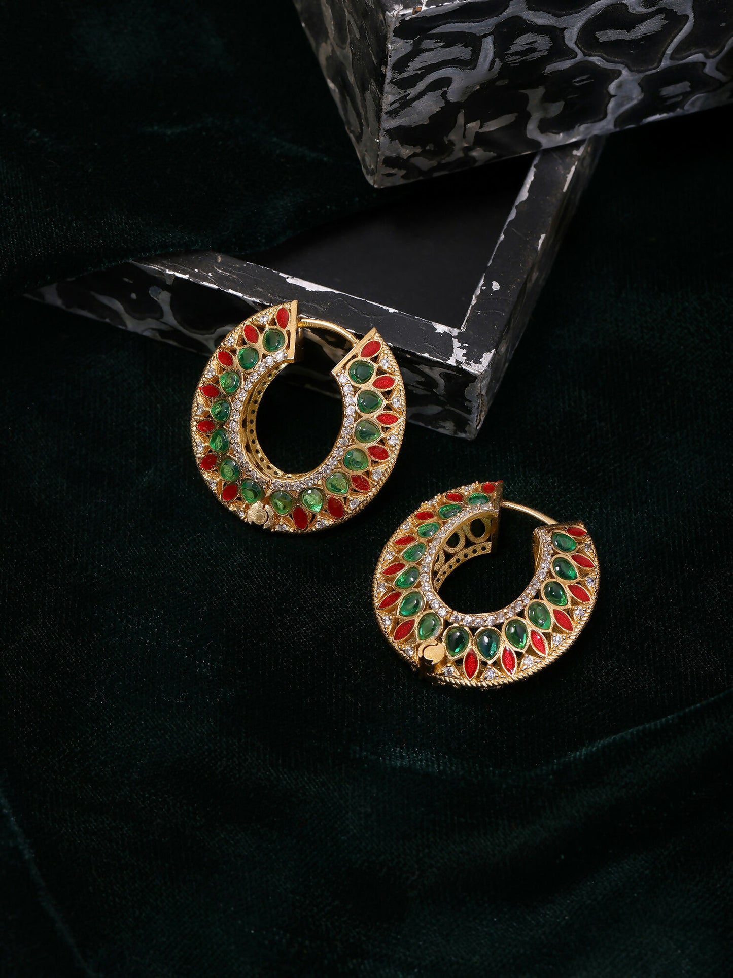 Ruby Raang Gold Polished Multi-Color Kundan Loops - Dista